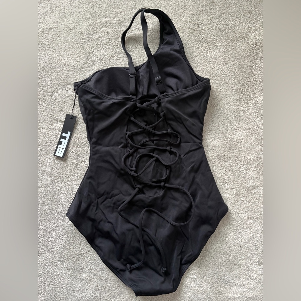 Ta3 One Sidey One Piece Swim Suit Solid Black Size S Short NWT - Picture 4 of 5